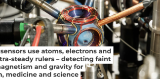 This device measures acceleration and rotation by shining lasers into small clouds of rubidium atoms. Sandia National Laboratories